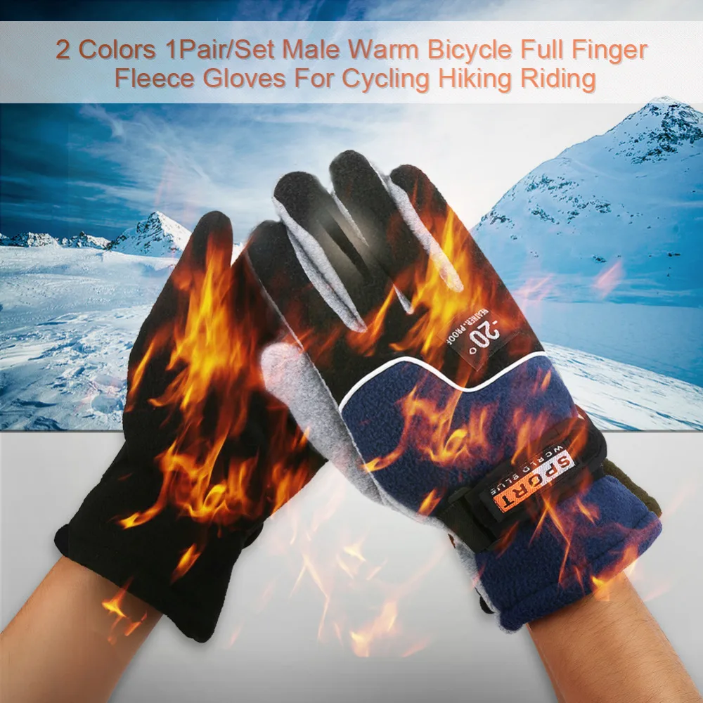 

1Pair/Set Male Winter Warm Motorcycle Bicycle Full Finger Fleece Gloves For Cycling Hiking Riding