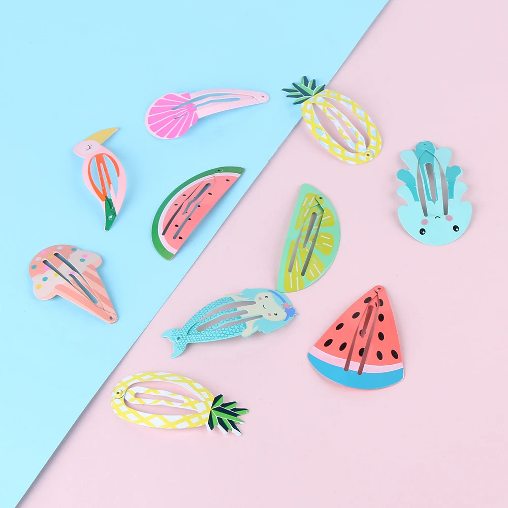 1Pair Cute Hair Clips Ice Cream/Fruit/Mermaid Girl Baby Kid Hairpins Children Slides Snap Barrettes Hair Styling Accessories