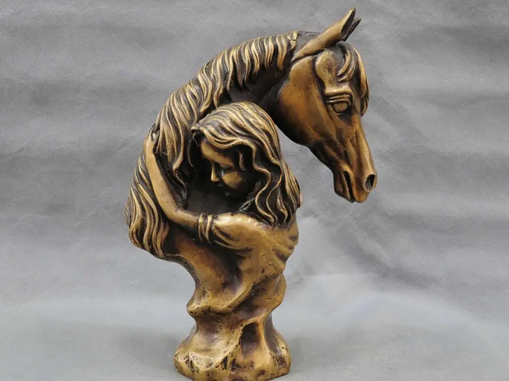 

12'' China Girl Hug Horse Bronze Statue