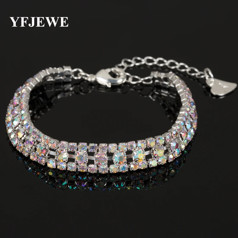 

YFJEWE Luxury Classic Silver Plated Multicolor Crystal Bracelets Bangles Fashion Party Jewelry Love Bracelets for Women B129