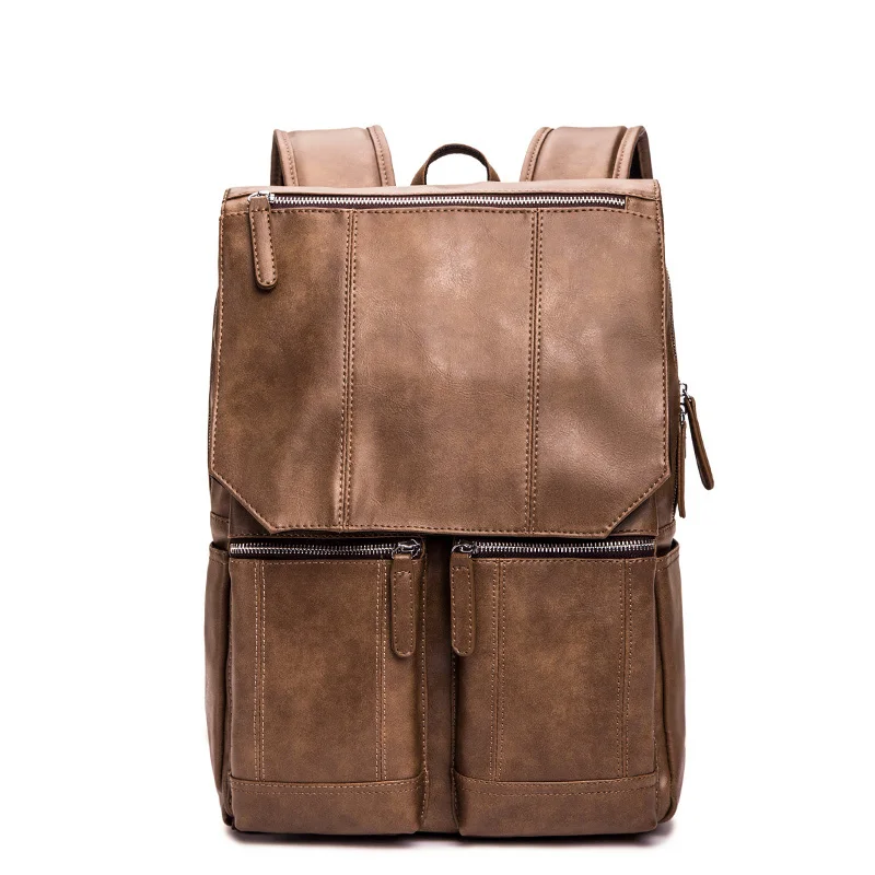 Дизайнерский мужской рюкзак на шнурке, вместительный, высококачественный, мужской кожаный рюкзак, дорожная сумка, повседневные Рюкзаки, брендовые школьные рюкзаки - Цвет: brown
