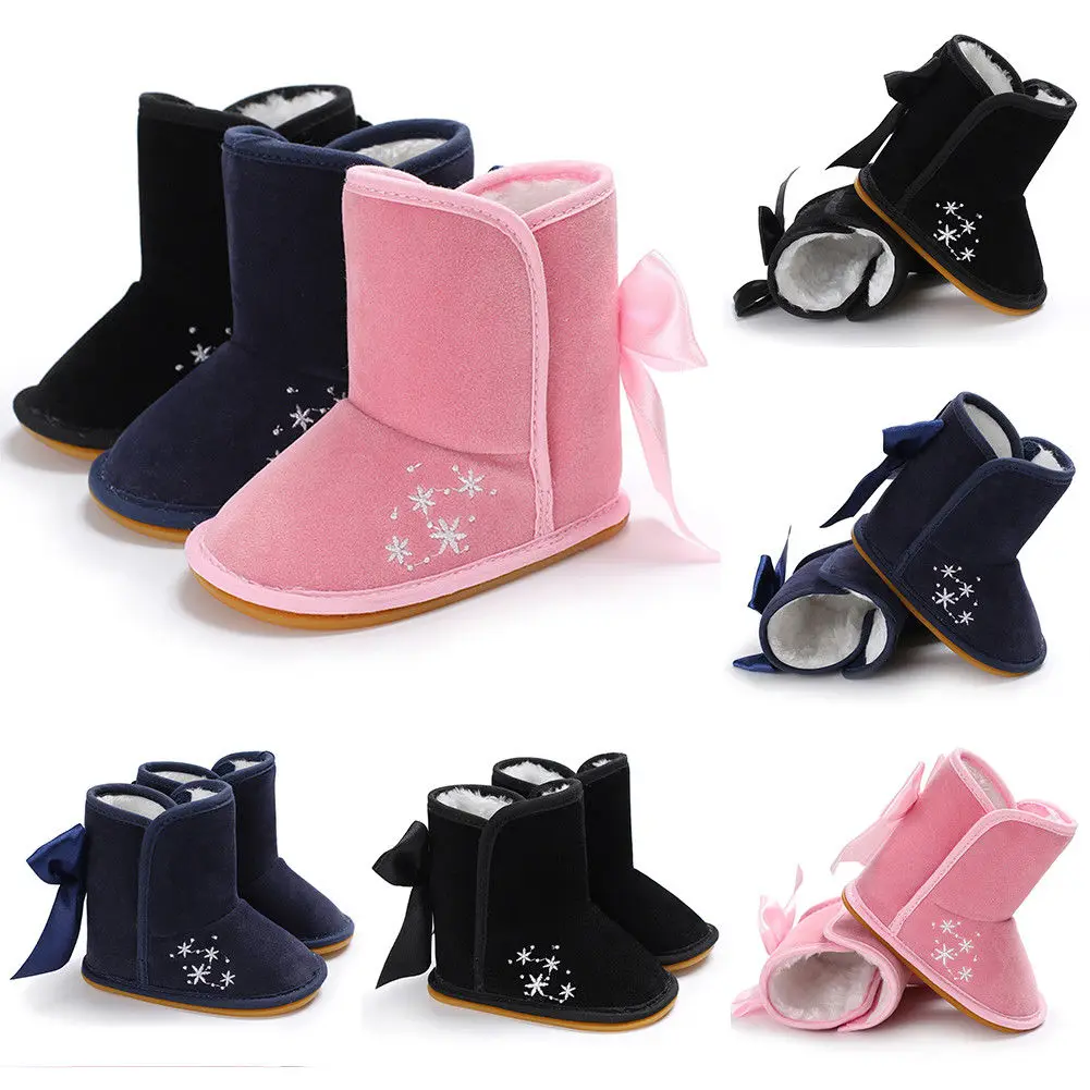 Winter Toddler Baby Boy Girl Butterfly Knot Warm Snow Boots Infant Soft Sole Slipper Crib Shoes