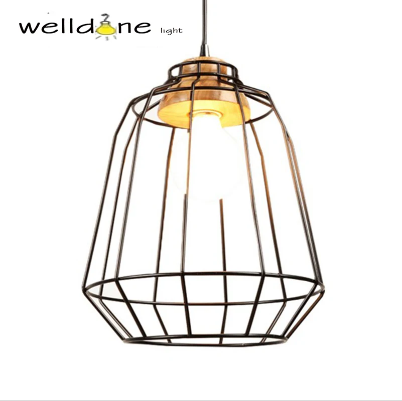 

cage lampshade dining room hanging Retro style personality wood iron cage cafe restaurant bar cage pendant lamp