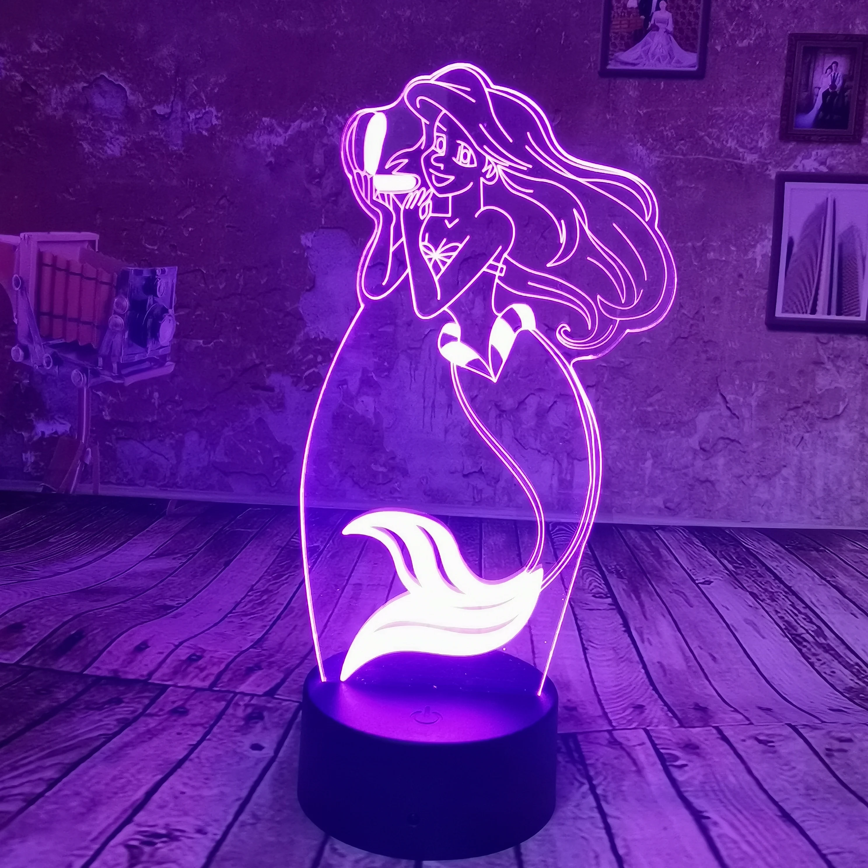 

Dropship Beautiful 3D Night Light Mermaid Shape Illusion 7 Colors Gradient LED Light USB Touch Kid Sleep Lamp Gifts