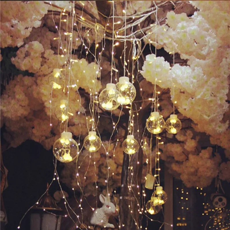 Inicio dormitorio decoración Luces 3 M 12 piezas transparente deseando bolas LED cortina de hadas Luces de hadas romántica boda Luces Navidad Inicio dormitorio decoración Luces 3 M 12 piezas transparente deseando bolas LED cortina de hadas Luces de hadas romántica boda Luces Navidad