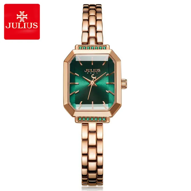 Julius Ladies Fashion  Quartz Watch Women Bracelet Claspa Casual Dress Thin Stainless Steel Wristwatch Shape Rectangle JA-1064