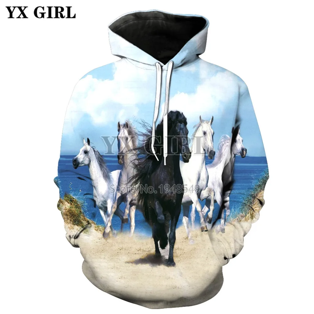 

YX GIRL Drop shipping Plus size XS-7XL 2018 New Fashion 3d hoodies Animal horse Print Men/Women Hooded Sweatshirt