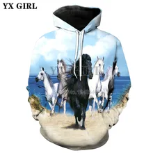 YX dziewczyna Drop shipping Plus rozmiar XS-7XL 2018 nowych moda 3d bluzy z kapturem zwierząt koń drukuj mężczyźni/kobiety bluza z kapturem(China)