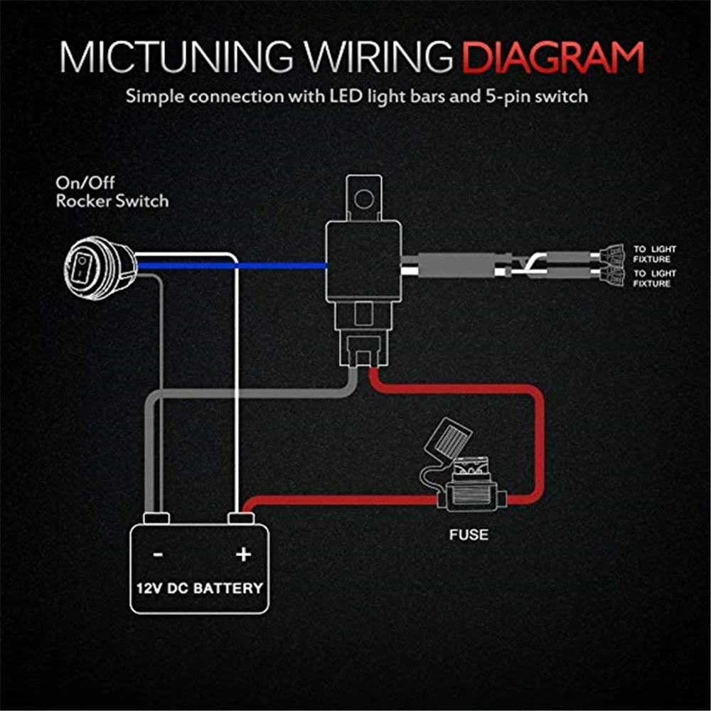 MICTUNING 12AWG светодиодный светильник комплект жгутов проводки 2 свинца с 60Amp реле свободный предохранитель кулисный переключатель для авто внедорожный светодиодный