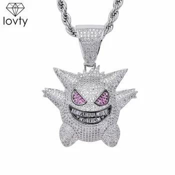 

lovty Monster Combination Necklace Pendant Hip Hop Copper Zirconia Gold Sliver Purple Color Necklaces Men's Jewelry