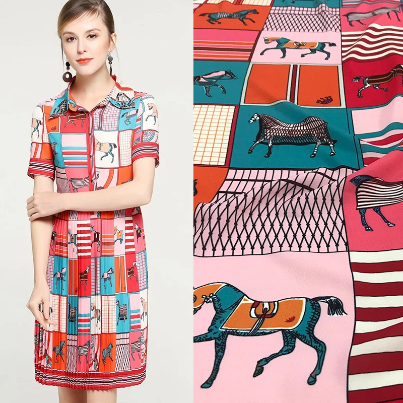 

New Cute Fun Circus Advanced Digital Printing Polyester Fabric For Woman Dress Shirt DIY Horse Printed Fabric Sewing