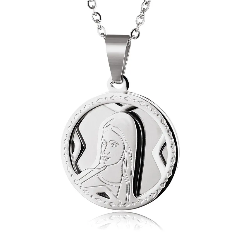 Католическое ожерелье Девы Марии Золотая цепь из нержавеющей стали круглая медаль Девы Guadalupe Кулоны ожерелье s для религиозного ювелирных изделий - Окраска металла: Silver