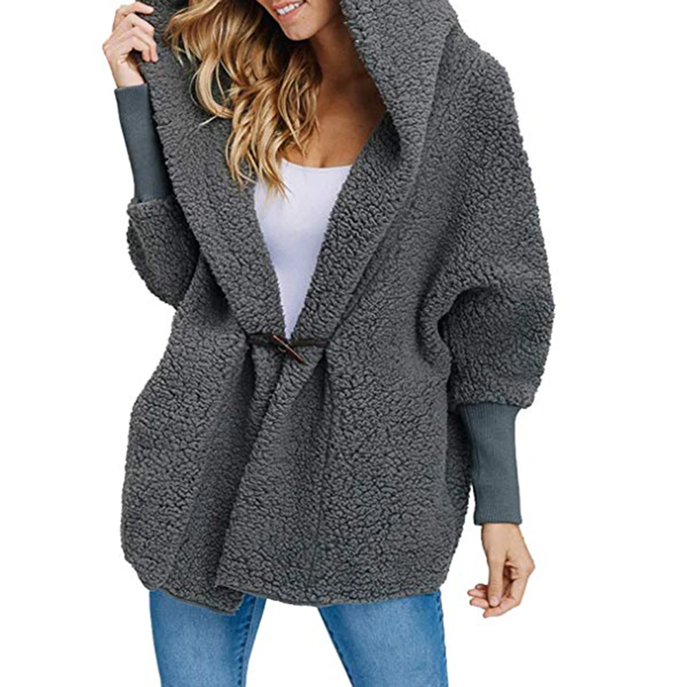 Зимнее пушистое однотонное пальто с капюшоном и длинным рукавом, теплая женская верхняя одежда большого размера