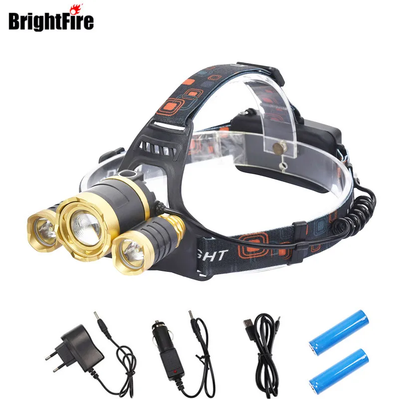 

Brightfire 4 Modes LED Headlamp 10000LM 3T6 Headlight Rechargeable Zoom Headlight Flashlight Hunting 18650 Battery Charger