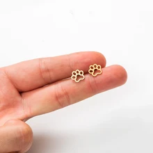 Brincos com estampa de pata para pets, acessórios de joias fofos de mini ouro em aço inoxidável para mulheres e meninas