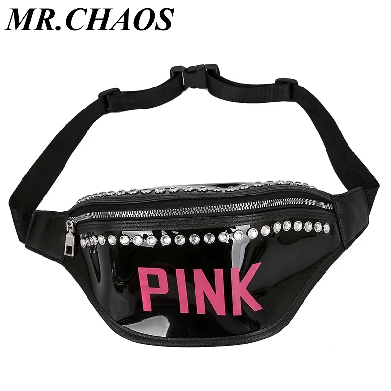 

2019 New Transparent women's belt bag purse PINK fanny pack heuptas Beach waist bag laser shoulder chest bag sac banane