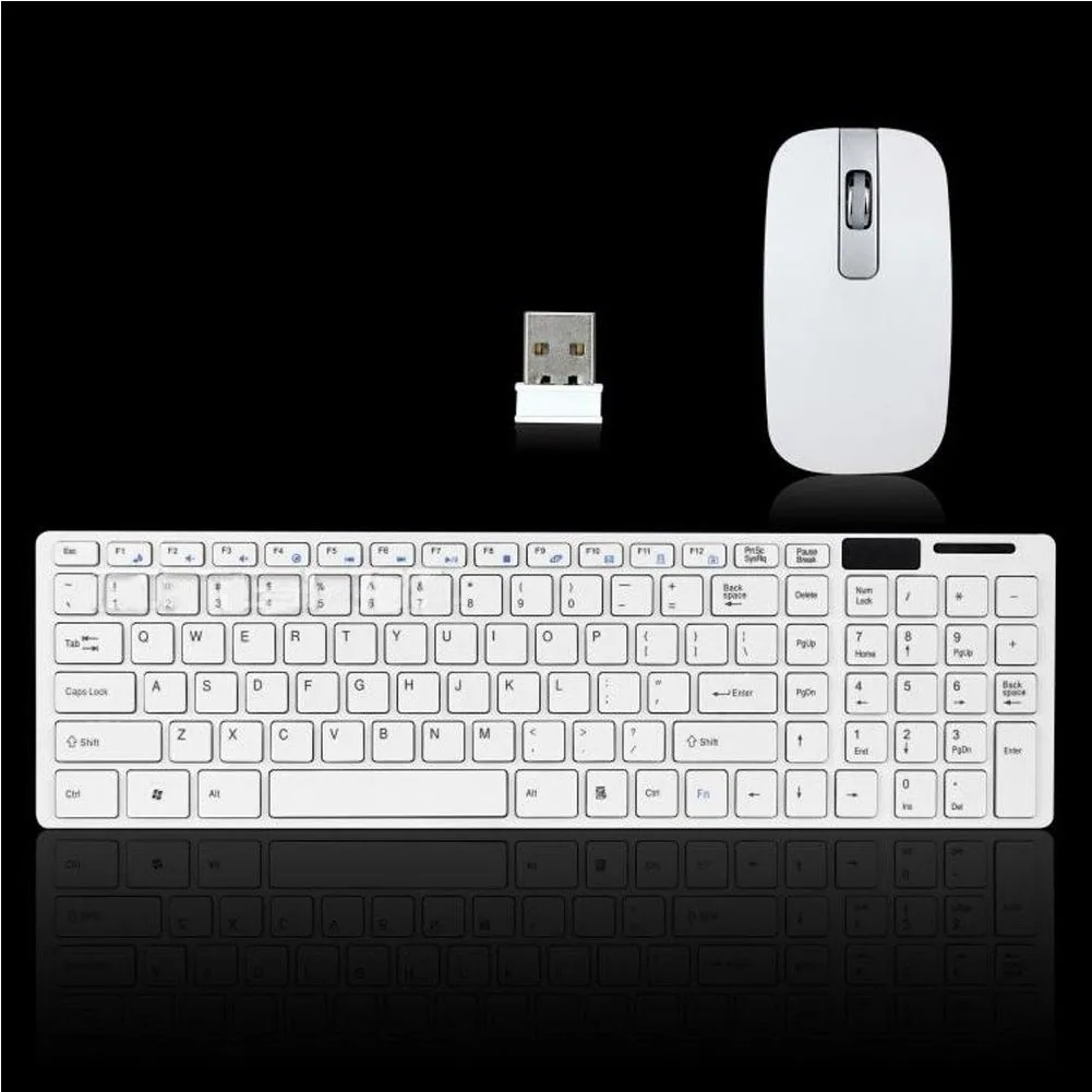 JK-906 Белый 2,4G Ультра тонкая оптическая беспроводная клавиатура и приемник usb-мыши комплект с крышкой для ПК