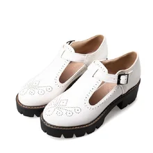 Zapatos Oxford de plataforma Vogue para mujer, zapatos Vintage para mujer, zapatos de tacón grueso de piel de charepers, zapatos de tacón redondo con punta Roma