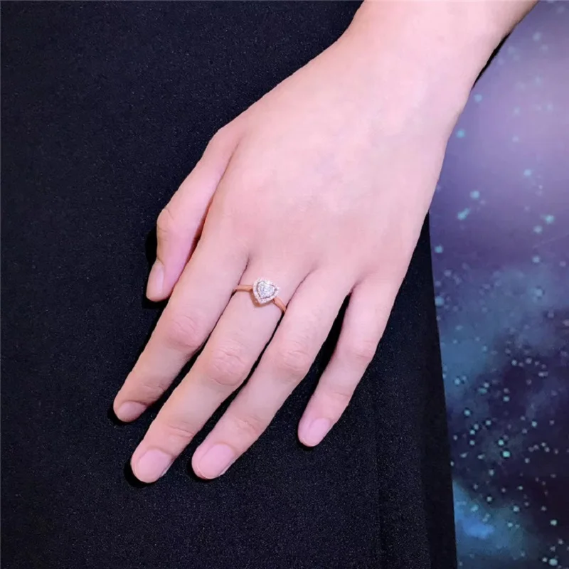 Свадебное Moissanite кольцо с настоящим бриллиантом 18 K 750 Белое золото D Цвет VVS MO-008