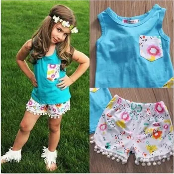 

Floral Kids Baby Girls Clothing Set Sleeveless Tank Tops+ Tassel Short Pants Shorts Outfits Clothes Set 2PCS