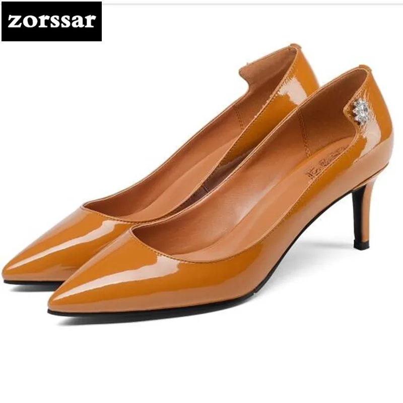 

{Zorssar} 2018 NEW fashion women's shoes big sizes Genuine Leather Shallow Pointed toe High heels pumps ladies Thin Heels shoes