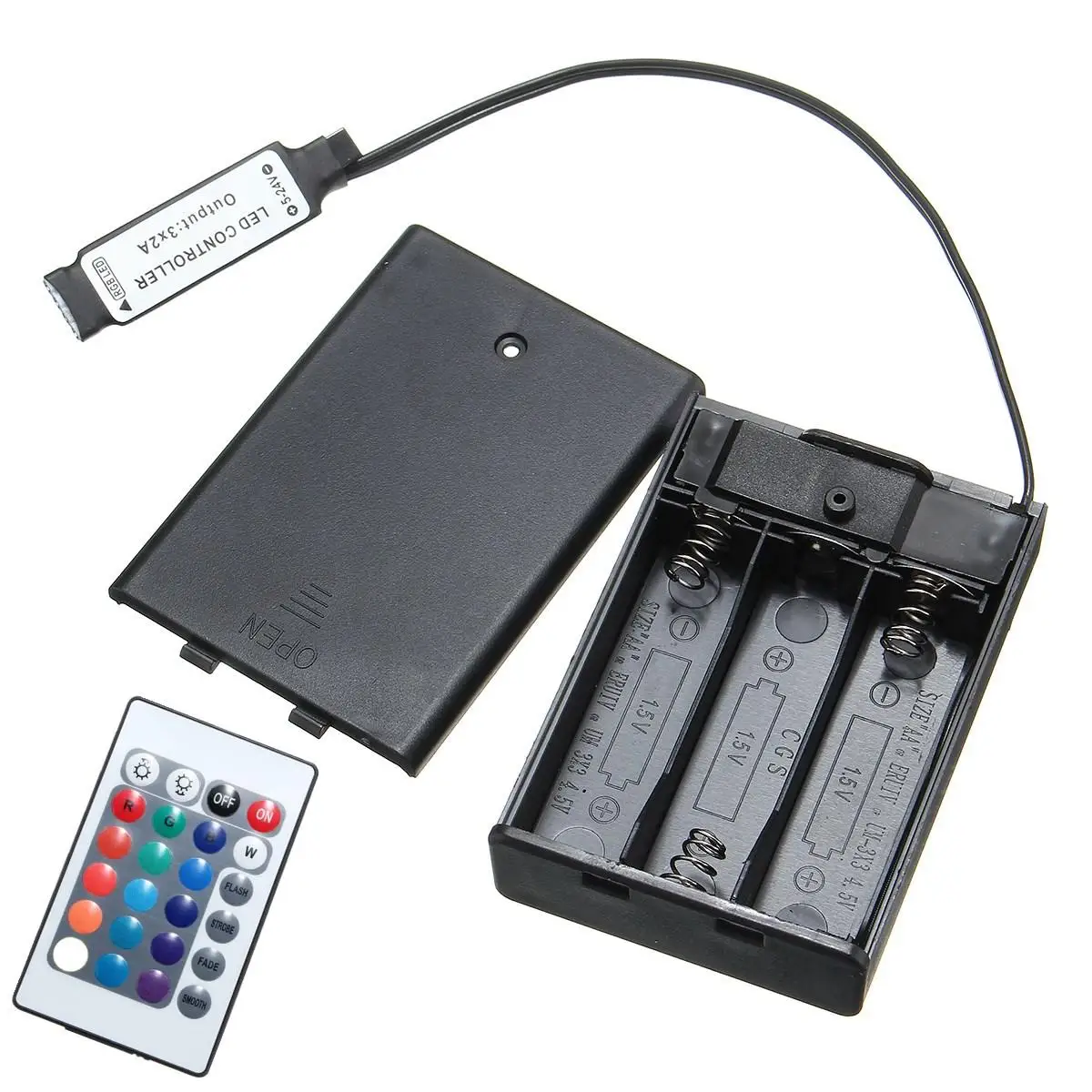 

Smuxi DC4.5V Mini RF Controller Battery Box with 24 Keys Remote Control for RGB LED Strip