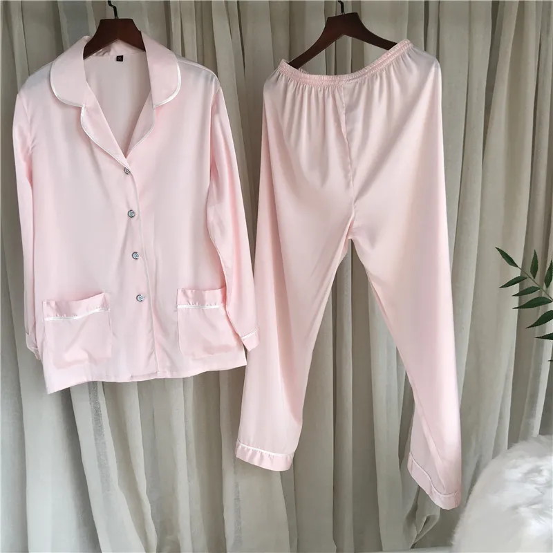 

JRMISSLI Spring Long Sleeve Silk Pajamas Set Two Pieces Set Women Sexy Nightwear for Women Sleepwear Long Pant Set casual homewe