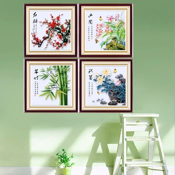 

Needlework Diamond cross stitch kit Plum Orchid Bamboo Chrysanthemum 3D flower DIY painting embroidery round rhinestone decor