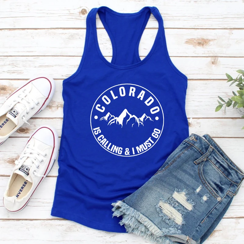 

Colorado Is Calling And I Must Go Tank Tops Casual Summer Sleeveless Graphic Slogan Tanks Women Racerback Adventure Hiking Shirt