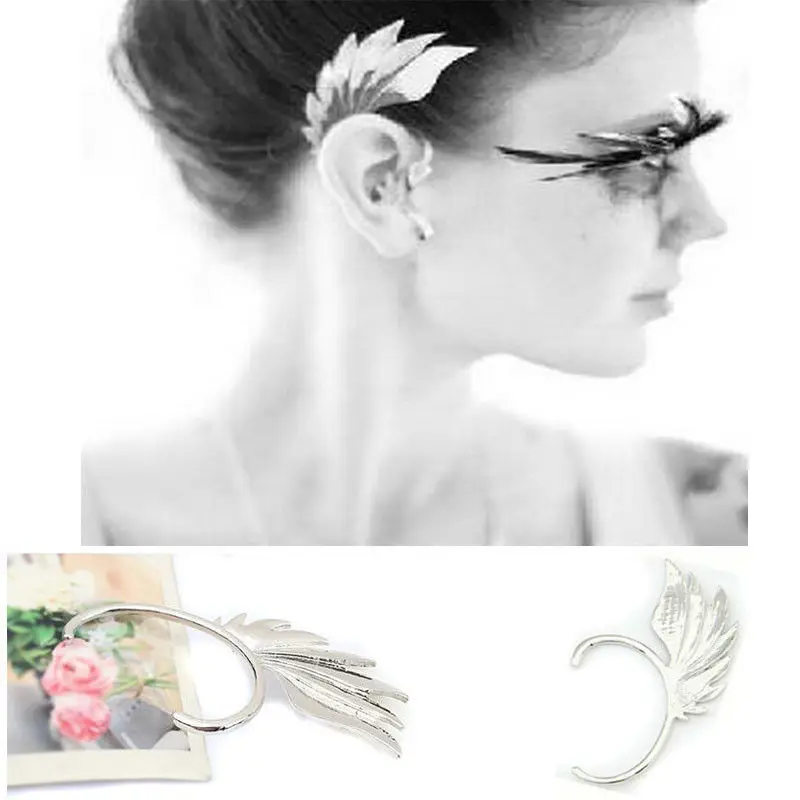 1PCS New Punk Rock Metal Angel Ear Cuff Earring Silver gold-color Ear Wrap Fashion Wing Ear Clip Ear Jewelry 2 Color Graceful