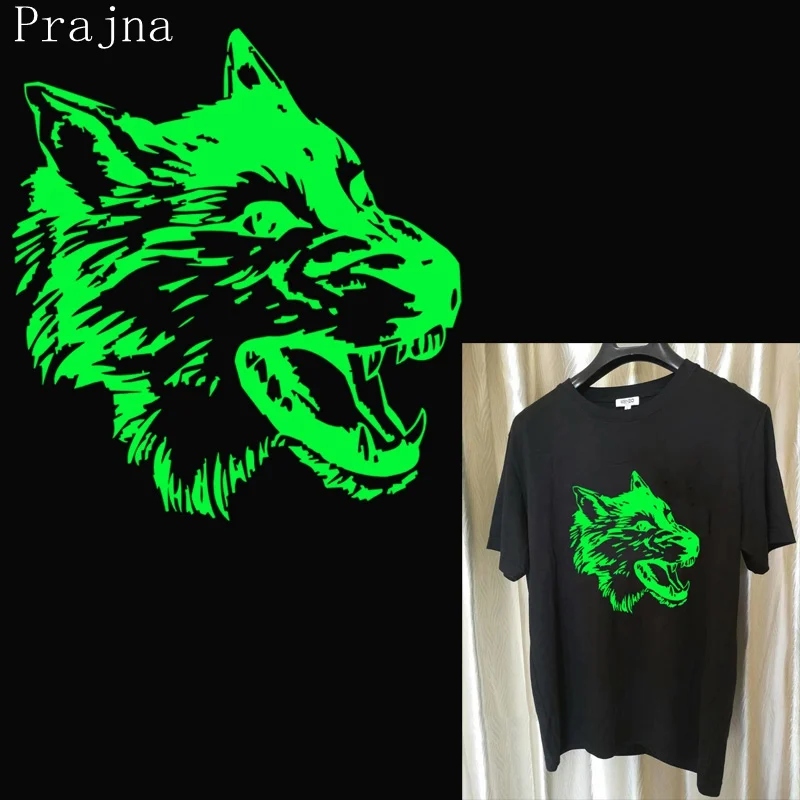 

Prajna Iron On Transfer Luminous Stickers Wolf Head Thermal Vinyl Heat Transfer Patch PVC Ironing Stickers For Clothing Printing