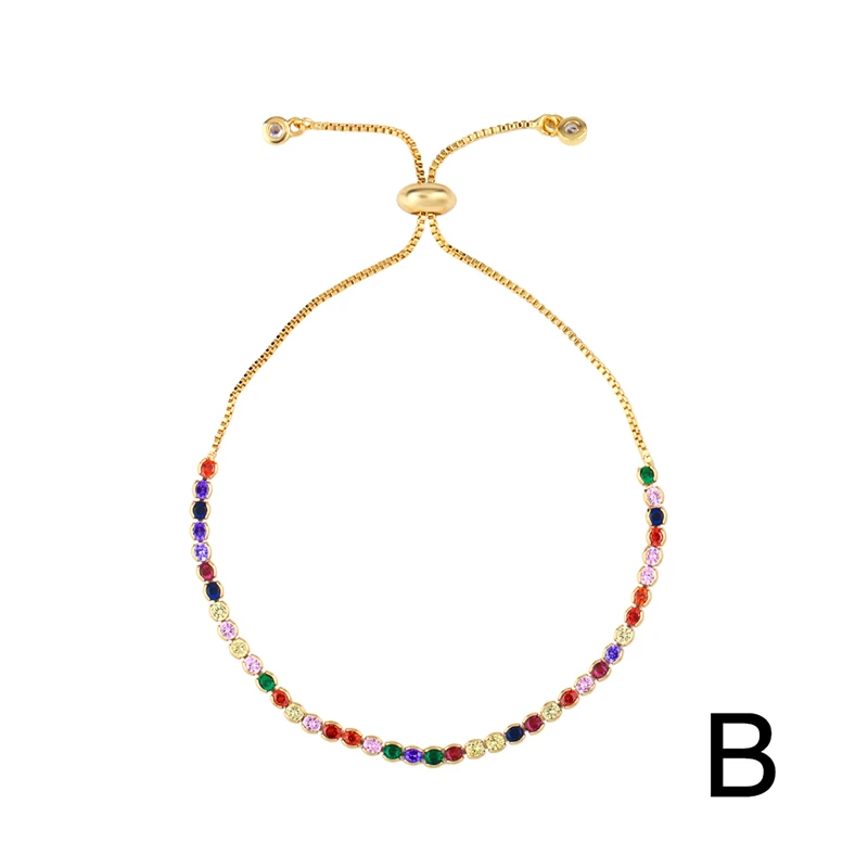 Rainbow Bracelet Set Colorful Zircon Stone Chain Gold Sea Shell Cross Fashion Bar Bracelets For Women Jewelry Gifts brt-b59
