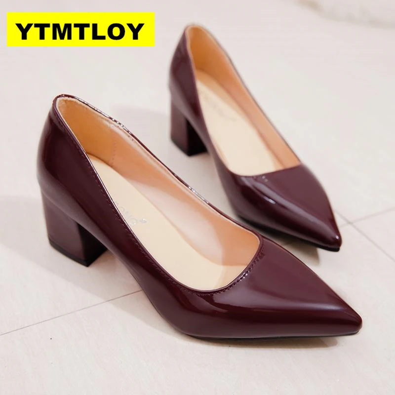

size 33-43 2019 Women Pumps Elegant Shoes Slip on Square High Heels Pointed Toe Shallow Spring Autumn Wedding Women Shoes