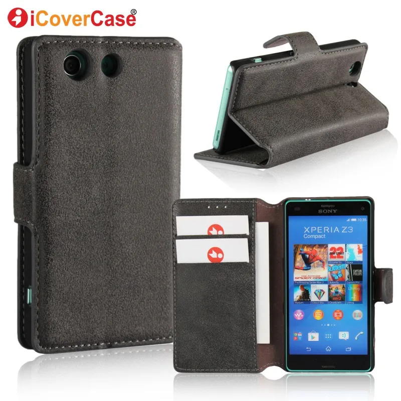 

Wallet Case For Sony Z3 Compact iCoverCase Original Leather Flip Matte Phone Cover For Sony Xperia Z3 Compact D5803 D5833 Cases