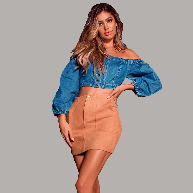 Apperloth النساء الدنيم سترة 2018 الخريف طويلة الأكمام اقتصاص جاكيت زيبرا معطف مرونة مائل الرقبة معطف قصير القمم نادي الأزياء