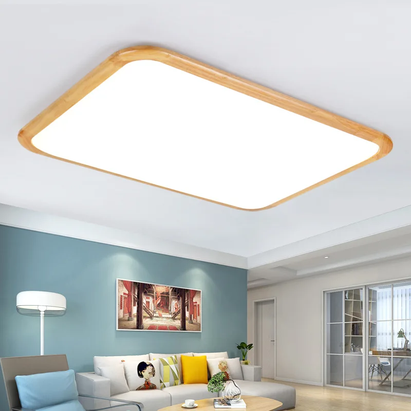 Япония Стиль Nordic твердой древесины светодиодный потолочный светильник Прямоугольные современный простой потолочный светильник для