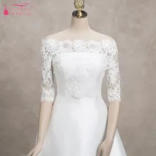 Кружевные свадебные Болеро Свадебные шали цвета слоновой кости свадебные куртки кружевные аксессуары сзади лодочка шеи с открытыми плечами DQG275