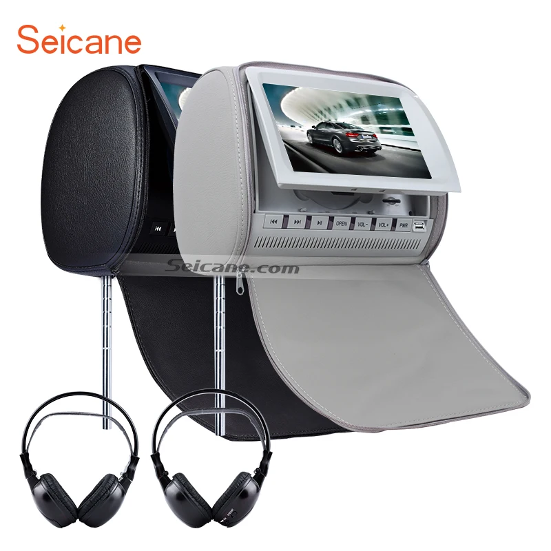 

Seicane car Headrest DVD Player 9 inch 800*480 with FM Games and Zipper Cover 3 colors with wireless infrared earphone 1 pair