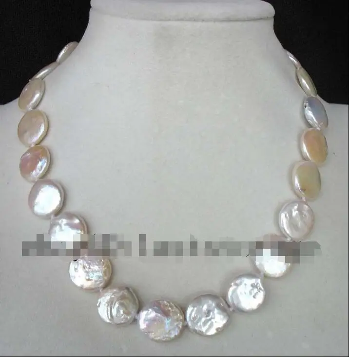 

Free Shipping >>freshwater pearl white coin 15-16mm necklace 17 " nature wholesale beads gift