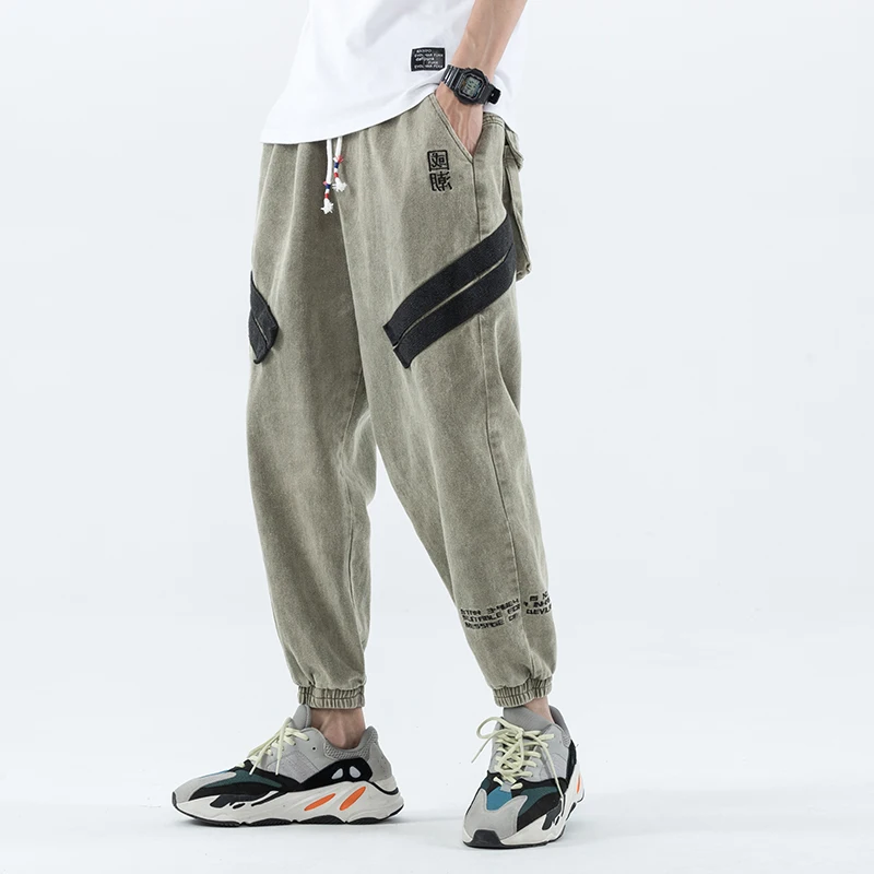 Новые модные стрейч диагональные полосы мешковатые джинсы мужские Trousres свободные шаровары мужские хлопковые удобные хип-хоп джинсовые брюки