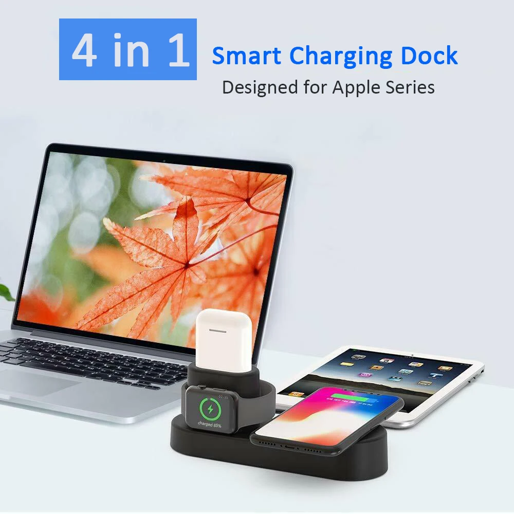 

4 in1 QI 10w Wireless fast multi Charging for Apple Watch 4/3/2/1 AirPods Samsung xiaomi iphone charger dock Pad Stand station