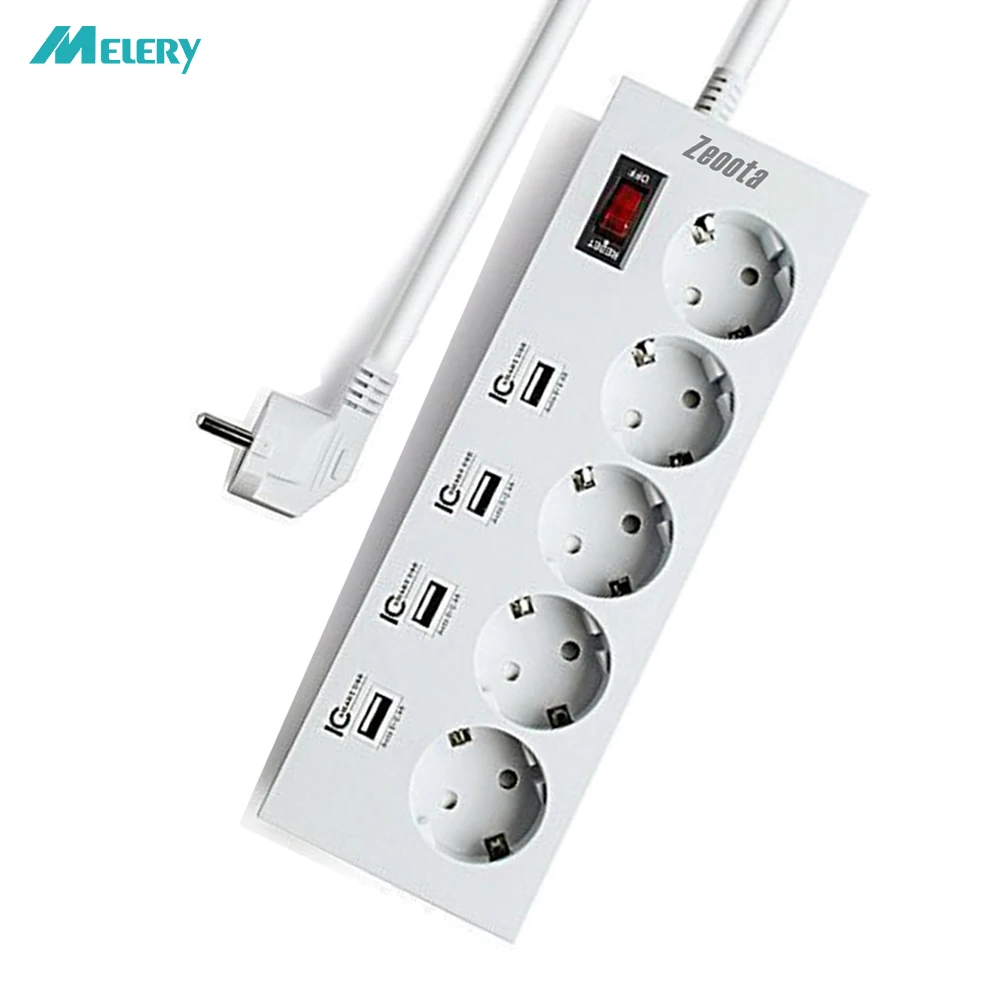 

Power Strip Multiple Sockets Surge Protection 5-way Switchable EU Outlets Plug Socket with USB Charging Port Smart IC Fireproof