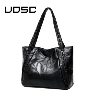 

UOSC Women Tote Bag Genuine Sheepskin Patchwork Casual Hand Bags Big Capacity Woman Shoulder Bag Large Ladies Shopping Bags 2019