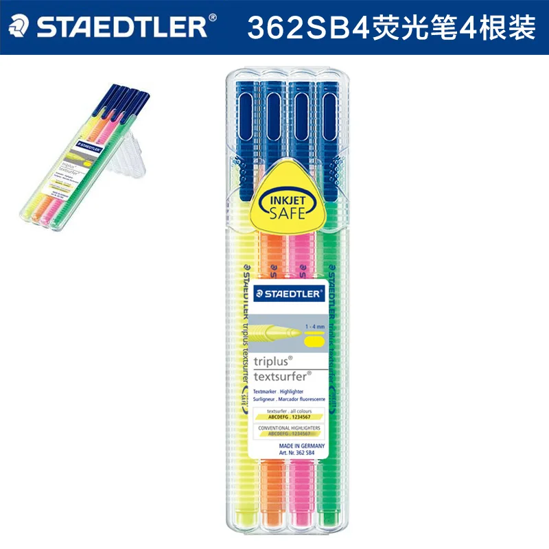 4 шт. Absorted STAEDTLER 362 SB4 Triplus textsufer треугольный текстовыделитель trigonometric неоновая ручка желтый/розовый/оранжевый/зеленый цвет