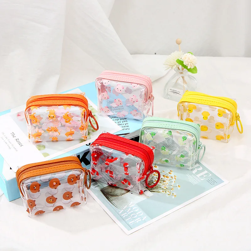 

2019 New Fashion Small Fresh Cartoon Transparent Snack Bag Cute Animal Figure Coin Purse Pvc Square Key Bag