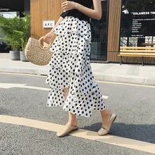 Рябить юбка в складку Для женщин Винтаж Высокая талия юбка в горошек длинные юбки каскадно юбка женский