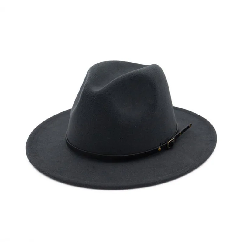 FS Классическая фетровая шляпа с широкими полями для мужчин осень зима фетровая шляпа Трилби джазовые шляпы женские Панамы Черные Серые Гангстерские шляпы - Цвет: Темно-серый