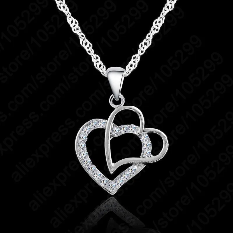 Женский подарок, романтическая 925 пробы Серебряная цепочка в форме сердца, ожерелье с кулоном из кристаллов, женские свадебные ювелирные изделия