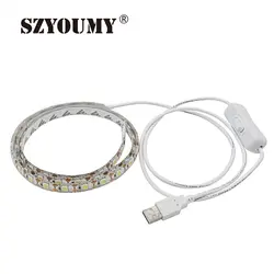 SZYOUMY USB 5 В Светодиодные ленты 5050 ТВ фон свет 60 Светодиодный s/m теплый белый/белый USB кабель с коммутатором в полоску 5 шт. ePacket
