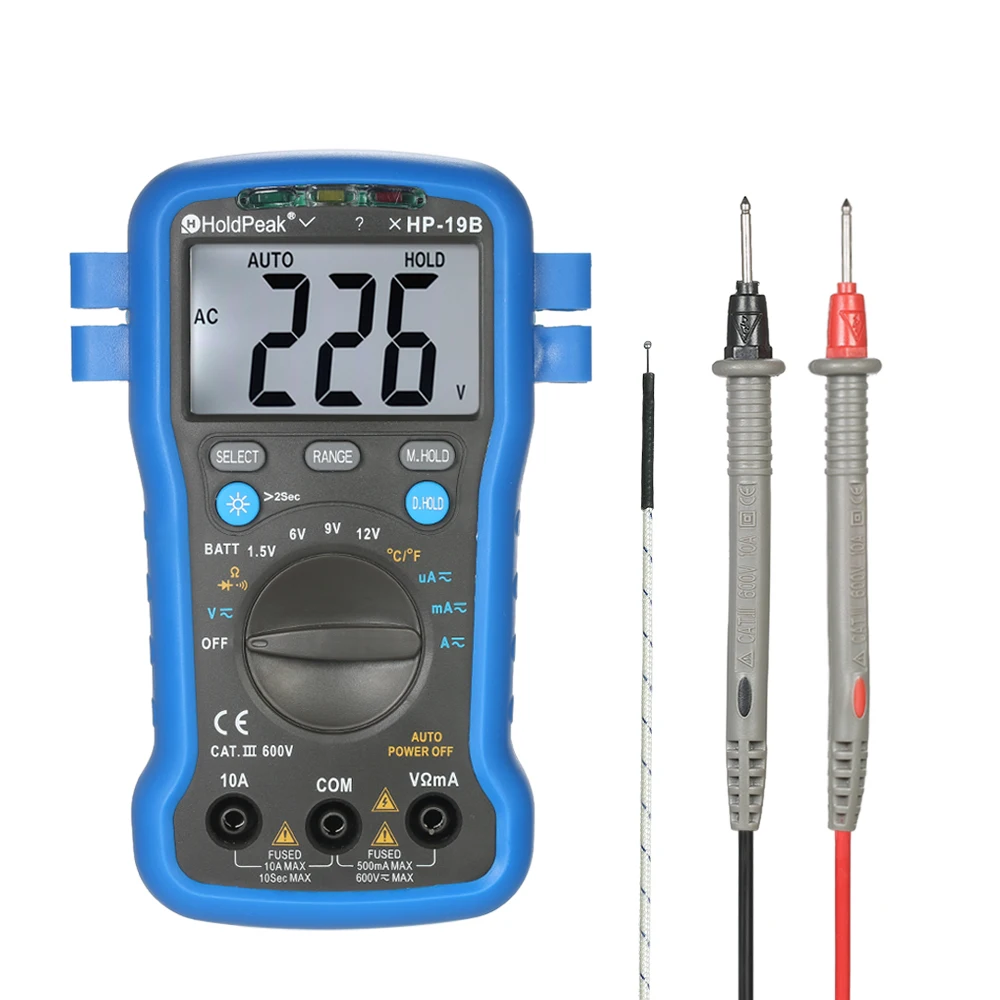 

HoldPeak Digital Multimeter electric instrument DC/AC Voltage Current Meter Resistance Temperature Battery Tester + Wrist Strap